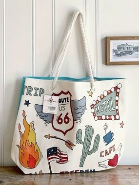 NWT Alfa Bags Classic Collection Route 66 Large Canvas Tote Bag Double Handles